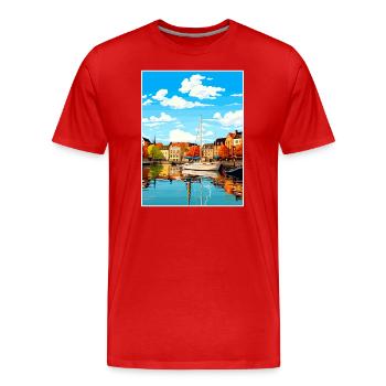 Sarrebruck Allemagne Vintage Travel Poster Souvenir - T-shirt bio Premium Homme - rouge - Devant - Damien (186cm)