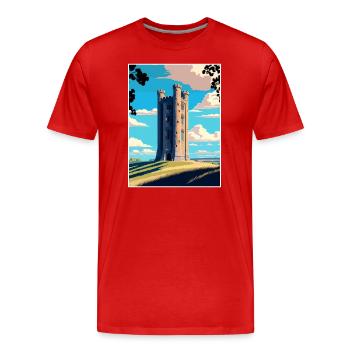 Broadway Tower England Cotswold Reiseposter - Männer Premium Bio T-Shirt - Rot - Vorne - Damien (186cm)