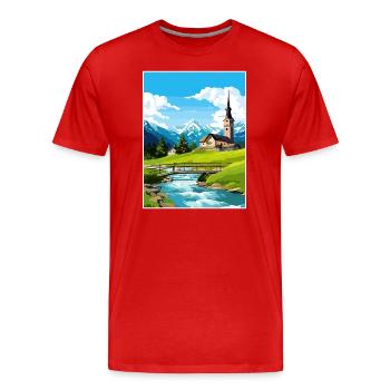Ramsau Allemagne Berchtesgaden Vintage Travel Poster - T-shirt bio Premium Homme - rouge - Devant - Damien (186cm)