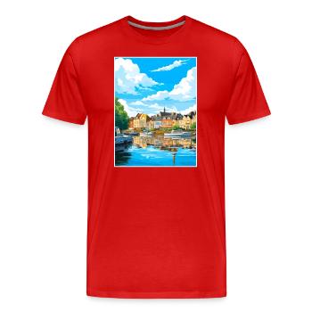 Sarrebruck Allemagne Vintage voyage affiche Souvenir - T-shirt bio Premium Homme - rouge - Devant - Damien (186cm)