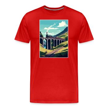 Glenfinnan Schottland Zug Vintage Reiseposter - Männer Premium Bio T-Shirt - Rot - Vorne - Damien (186cm)