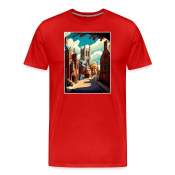 Richmond Angleterre Yorkshire Vintage affiche de voyage - T-shirt bio Premium Homme - rouge - Devant - Damien (186cm)