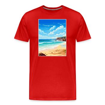 Porthcurno Beach Cornwall Vintage Reiseposter - Männer Premium Bio T-Shirt - Rot - Vorne - Damien (186cm)