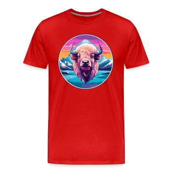 Buffalo Watercolor Cartoon Kawaii Pet Animal Color - Men's Premium Organic T-Shirt - red - Front - Damien (186cm)