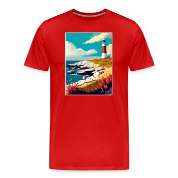 Portland Bill Angleterre Vintage voyage affiche WPA - T-shirt bio Premium Homme - rouge - Devant - Damien (186cm)