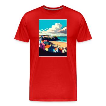 Tenby Seascape Wales Vintage Travel Poster WPA Art - Men's Premium Organic T-Shirt - red - Front - Damien (186cm)