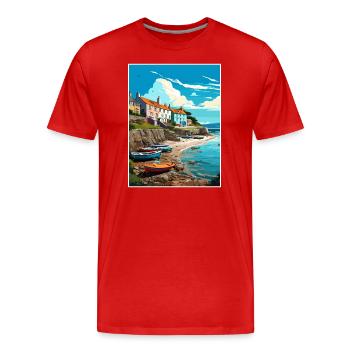 New Quay Welsh Wales Vintage Travel Poster WPA Art - Men's Premium Organic T-Shirt - red - Front - Damien (186cm)