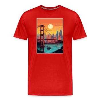 Affiche de voyage du Golden Gate de San Francisco en Californie - T-shirt bio Premium Homme - rouge - Devant - Damien (186cm)