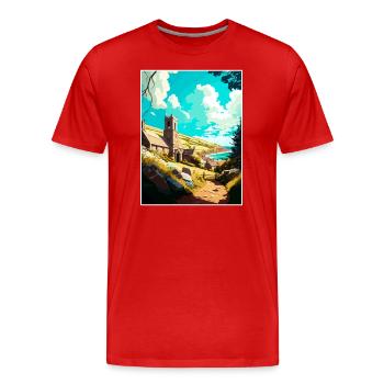 St Agnès Angleterre Vintage voyage affiche Souvenir - T-shirt bio Premium Homme - rouge - Devant - Damien (186cm)