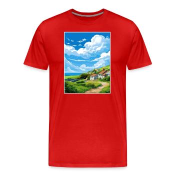St Agnès Cornouailles Vintage voyage affiche Souvenir - T-shirt bio Premium Homme - rouge - Devant - Damien (186cm)