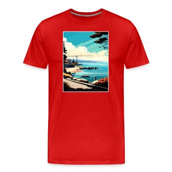 Monterey Bay Californie Vintage voyage affiche WPA - T-shirt bio Premium Homme - rouge - Devant - Damien (186cm)