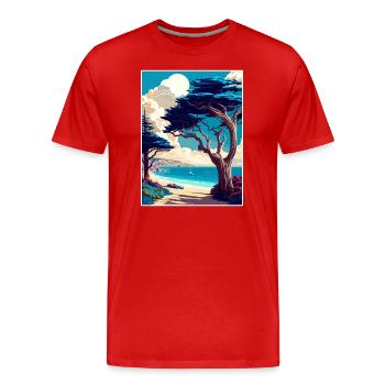 Monterey Bay Californie Vintage voyage affiche WPA - T-shirt bio Premium Homme - rouge - Devant - Damien (186cm)