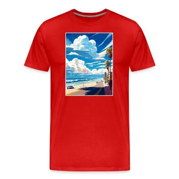 Manhattan Beach Californie Vintage affiche de voyage - T-shirt bio Premium Homme - rouge - Devant - Damien (186cm)