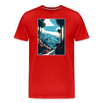 Hollywood California Hills Vintage affiche de voyage - T-shirt bio Premium Homme - rouge - Devant - Damien (186cm)