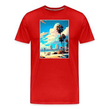 Long Beach Kalifornien Cali Vintage Reiseposter - Männer Premium Bio T-Shirt - Rot - Vorne - Damien (186cm)