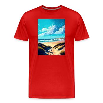 Half Moon State Beach California Travel Poster - Men's Premium Organic T-Shirt - red - Front - Damien (186cm)