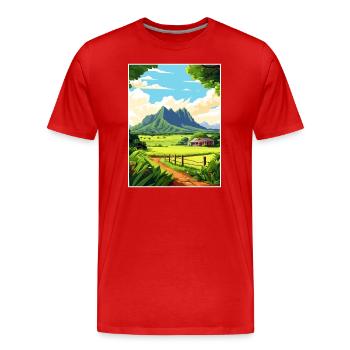 Kualoa Ranch Hawaï Vintage voyage affiche Souvenir - T-shirt bio Premium Homme - rouge - Devant - Damien (186cm)