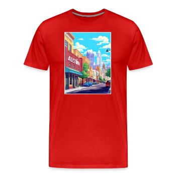 Austin Texas Vintage Voyage Poster WPA Souvenir - T-shirt bio Premium Homme - rouge - Devant - Damien (186cm)
