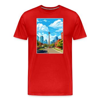 Calgary, Canada, Affiche de voyage vintage, WPA, Souvenir - T-shirt bio Premium Homme - rouge - Devant - Damien (186cm)