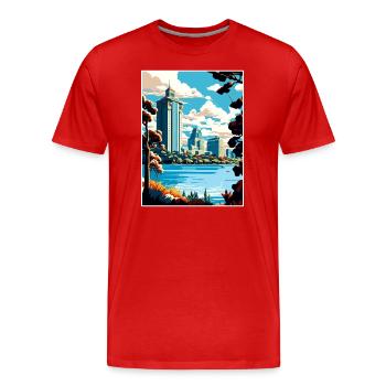 Oakland Californie Vintage voyage affiche Souvenir - T-shirt bio Premium Homme - rouge - Devant - Damien (186cm)