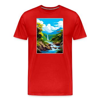 Nasse Tropen von Queensland Vintage-Reiseposter - Männer Premium Bio T-Shirt - Rot - Vorne - Damien (186cm)