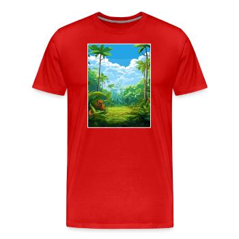 Nasse Tropen von Queensland Vintage-Reiseposter - Männer Premium Bio T-Shirt - Rot - Vorne - Damien (186cm)