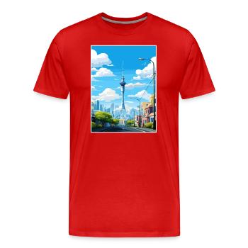 Auckland Nouvelle-Zélande Nz Vintage voyage affiche WPA - T-shirt bio Premium Homme - rouge - Devant - Damien (186cm)