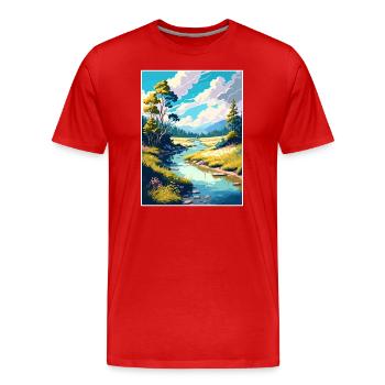Wye Creek Decoration New Zealand Travel Poster - Men's Premium Organic T-Shirt - red - Front - Damien (186cm)