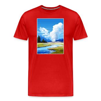 Pohutu Geyser Rotorua New Zealand Travel Poster - Men's Premium Organic T-Shirt - red - Front - Damien (186cm)