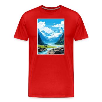 Franz Josef Gletscher Neuseeland Reiseposter - Männer Premium Bio T-Shirt - Rot - Vorne - Damien (186cm)