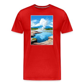 Pohutu Geyser Rotorua New Zealand Travel Poster - Men's Premium Organic T-Shirt - red - Front - Damien (186cm)