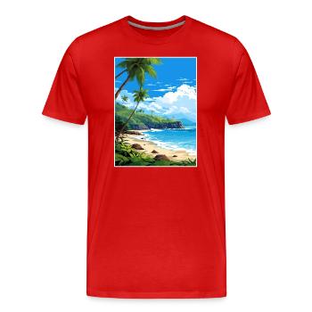 Manuel Antonio Beach Costa Rica Travel Poster - Men's Premium Organic T-Shirt - red - Front - Damien (186cm)