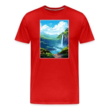 La Fortuna Wasserfall Vintage Reiseposter WPA Kunst - Männer Premium Bio T-Shirt - Rot - Vorne - Damien (186cm)