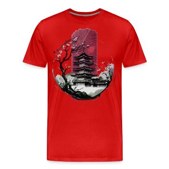 Ruhige Harmonie: Japanischer Tempel mit Zen - Männer Premium Bio T-Shirt - Rot - Vorne - Damien (186cm)
