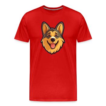German Shepherd Dog Breed Watercolor Cartoon Kawai - Men's Premium Organic T-Shirt - red - Front - Damien (186cm)