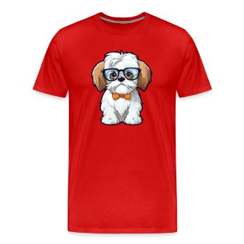 Maltese Shih Tzu Dog Breed Watercolor Cartoon Kawa - Men's Premium Organic T-Shirt - red - Front - Damien (186cm)