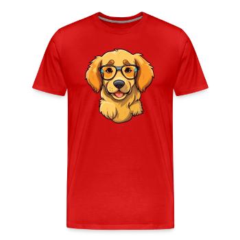 Golden Retriever Dog Breed Watercolor Cartoon Kawa - Men's Premium Organic T-Shirt - red - Front - Damien (186cm)