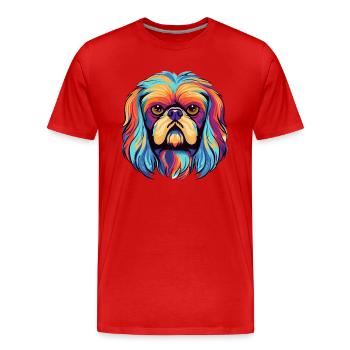 Pékin chien race aquarelle dessin animé kawaii Colo - T-shirt bio Premium Homme - rouge - Devant - Damien (186cm)