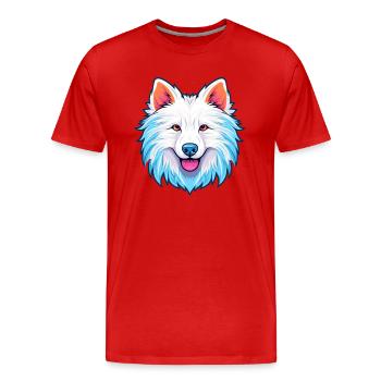 Américain Esquimau chien race aquarelle dessin animé Kawai - T-shirt bio Premium Homme - rouge - Devant - Damien (186cm)