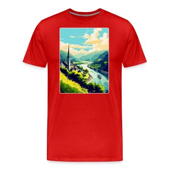 Vallée du Rhin Allemagne Affiche de voyage vintage - T-shirt bio Premium Homme - rouge - Devant - Damien (186cm)