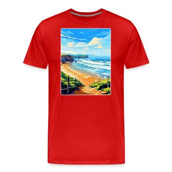 Perranporth Beach England Uk Reiseplakat WPA Art - Männer Premium Bio T-Shirt - Rot - Vorne - Damien (186cm)