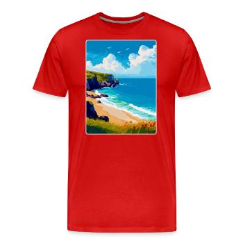 Porthcurno Beach, Cornwall, England, Vereinigtes Königreich, Reiseplakat - Männer Premium Bio T-Shirt - Rot - Vorne - Damien (186cm)