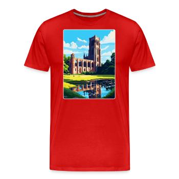 Fountains Abbey North Yorkshire Travel Poster WPA - Men's Premium Organic T-Shirt - red - Front - Damien (186cm)