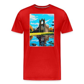 Bolton Abbey England Uk Travel Poster Souvenir WPA - Men's Premium Organic T-Shirt - red - Front - Damien (186cm)
