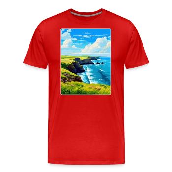 Péninsule de lézard, Cornouailles, Angleterre, Royaume-Uni, Affiche de voyage - T-shirt bio Premium Homme - rouge - Devant - Damien (186cm)