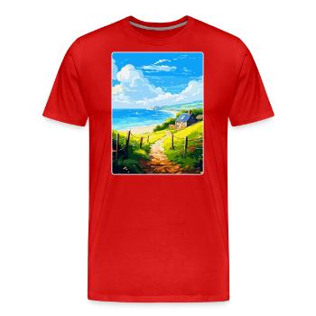 Lamorna, Cornwall, England, Vereinigtes Königreich, Reiseposter, Souvenir - Männer Premium Bio T-Shirt - Rot - Vorne - Damien (186cm)