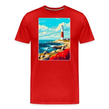 Portland Bill England Uk Reiseplakat Souvenir - Männer Premium Bio T-Shirt - Rot - Vorne - Damien (186cm)