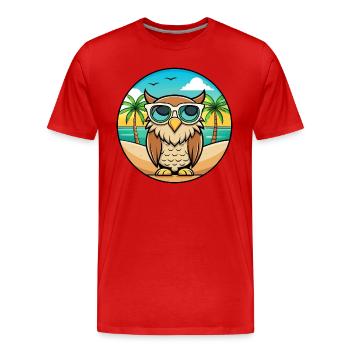 Eule Lustige Cartoon Sommer Strand Sonnenbrille Aufkleber - Männer Premium Bio T-Shirt - Rot - Vorne - Damien (186cm)