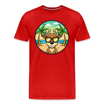 Hirsch Lustige Cartoon Sommer Strand Sonnenbrille Aufkleber - Männer Premium Bio T-Shirt - Rot - Vorne - Damien (186cm)