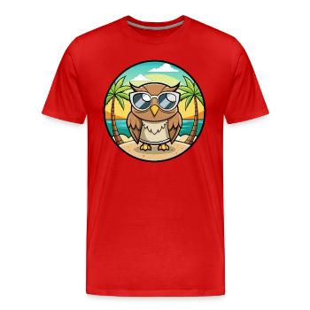 Eule Lustige Cartoon Sommer Strand Sonnenbrille Aufkleber - Männer Premium Bio T-Shirt - Rot - Vorne - Damien (186cm)